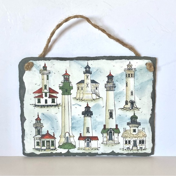 Vintage Interior Accents Lighthouses Painted Slate Wall Decor 2000 Nautical Home - Picture 1 of 9